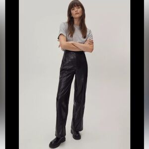 ZARA HIGH WAISTED LEATHER STRAIGHT LEG TROUSERS FLAT FRONT STYLE SIDE POCKETS